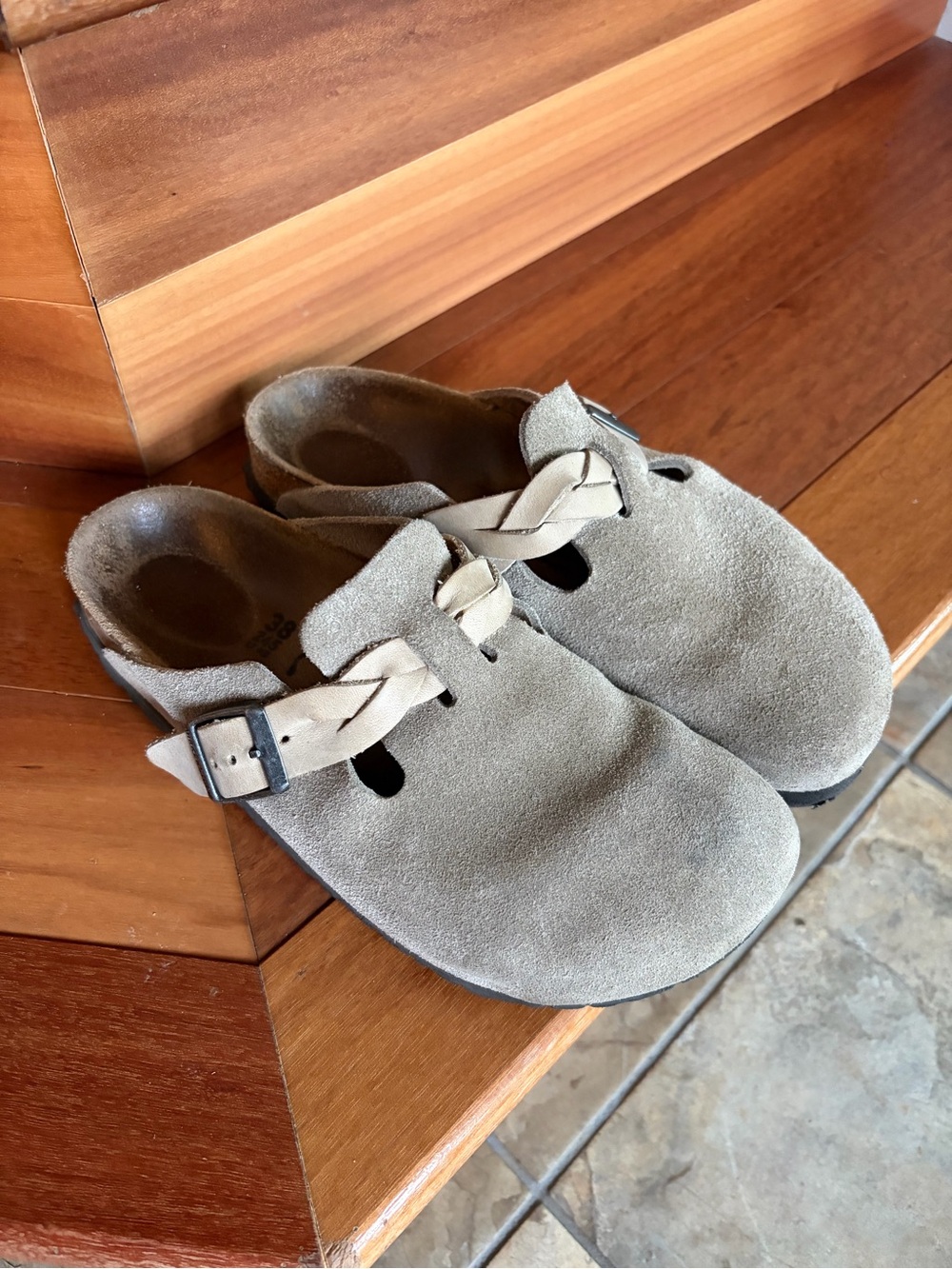 Birkenstock Taupe Suede Clogs W38